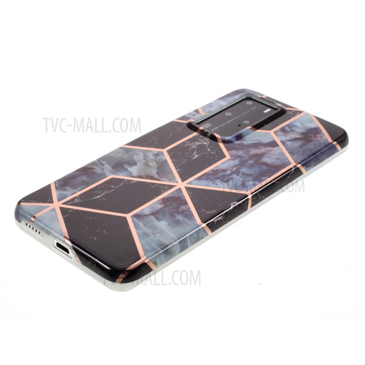 Electroplated Splicing Marble Pattern IMD TPU Cover for Huawei P40 Pro - Black-5