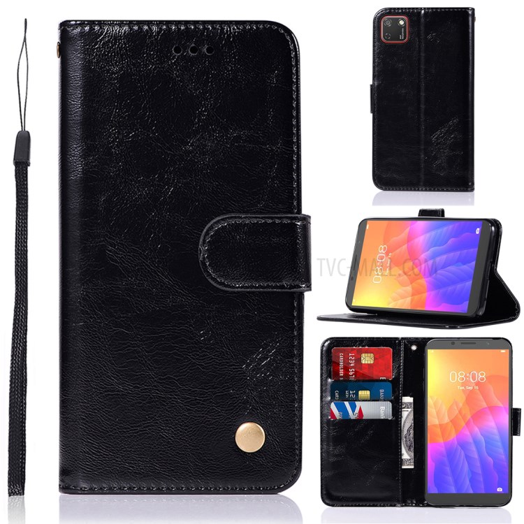 Premium Vintage Wallet Leather Stand Case for Huawei Y5p/Honor 9S - Black-1