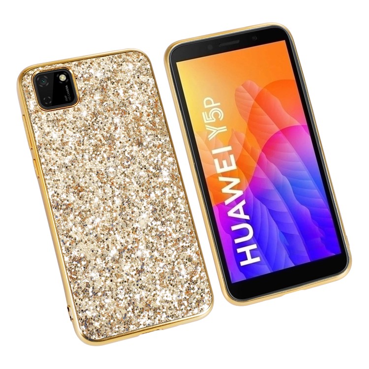 Glittering Sequins Plated TPU Frame + PC Hybrid Shell for Huawei Y5p - Gold-3