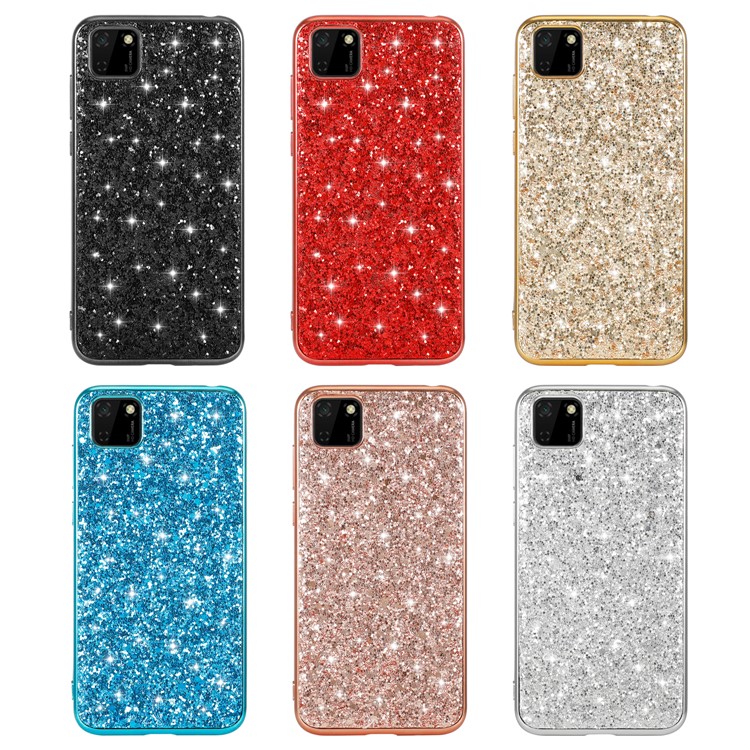 Paillettes Scintillanti Frame TPU Placcato + Shell Ibrido PC Per Huawei Y5p - Oro