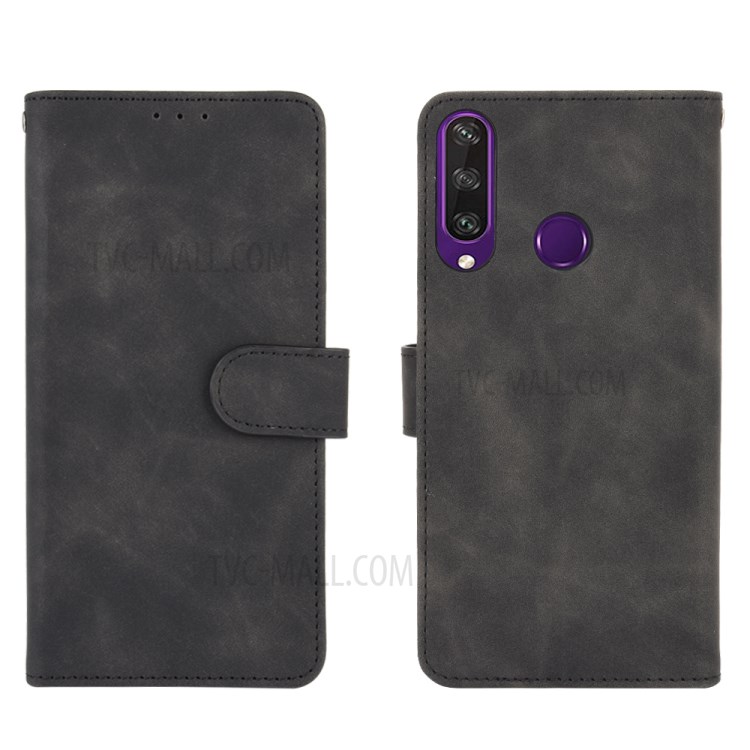 Skin-touch Wallet Stand Leather Flip Shell for Huawei Y6p - Black-2