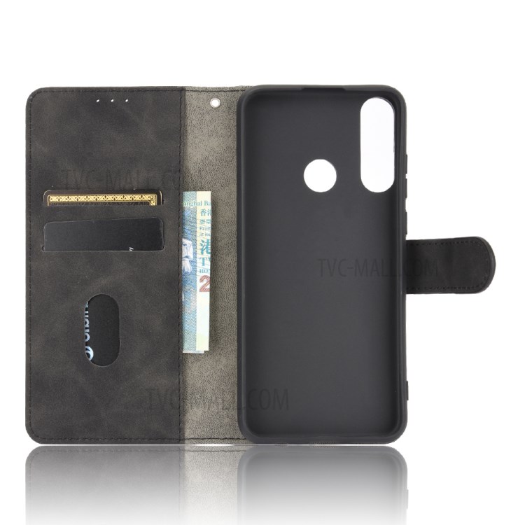 Skin-touch Wallet Stand Leather Flip Shell for Huawei Y6p - Black-3