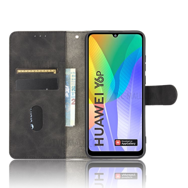 Skin-touch Wallet Stand Leather Flip Shell for Huawei Y6p - Black-4