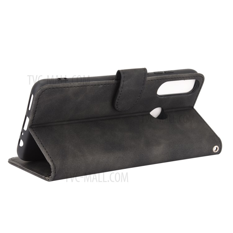 Skin-touch Wallet Stand Leather Flip Shell for Huawei Y6p - Black-5