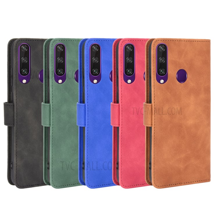 Skin-touch Wallet Stand Leather Flip Shell for Huawei Y6p - Black-7