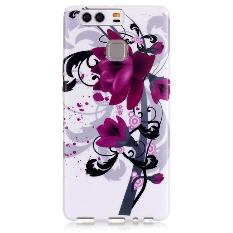 Stylish Patterned TPU Protective Shell for Huawei P9 - Purple Flowers-1
