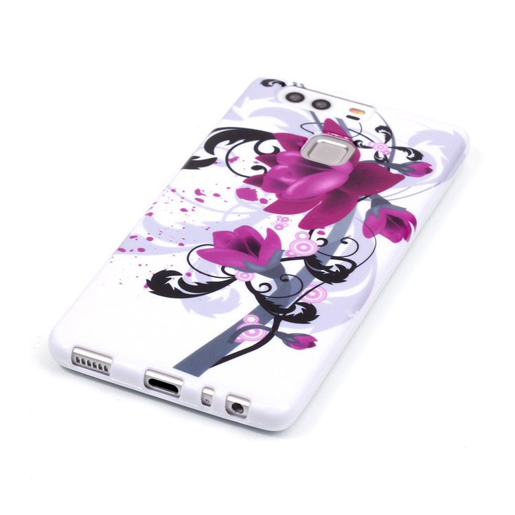 Stylish Patterned TPU Protective Shell for Huawei P9 - Purple Flowers-3
