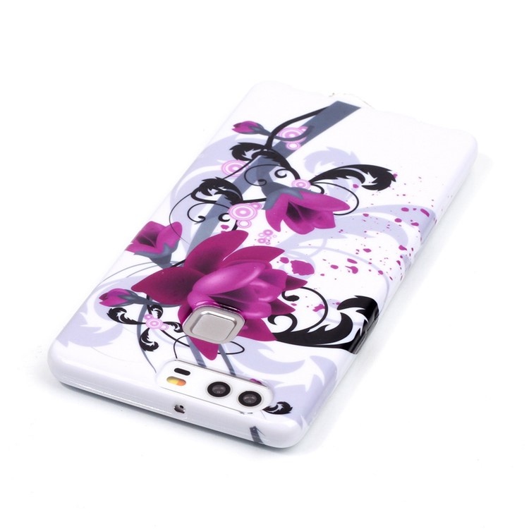 Stylish Patterned TPU Protective Shell for Huawei P9 - Purple Flowers-4