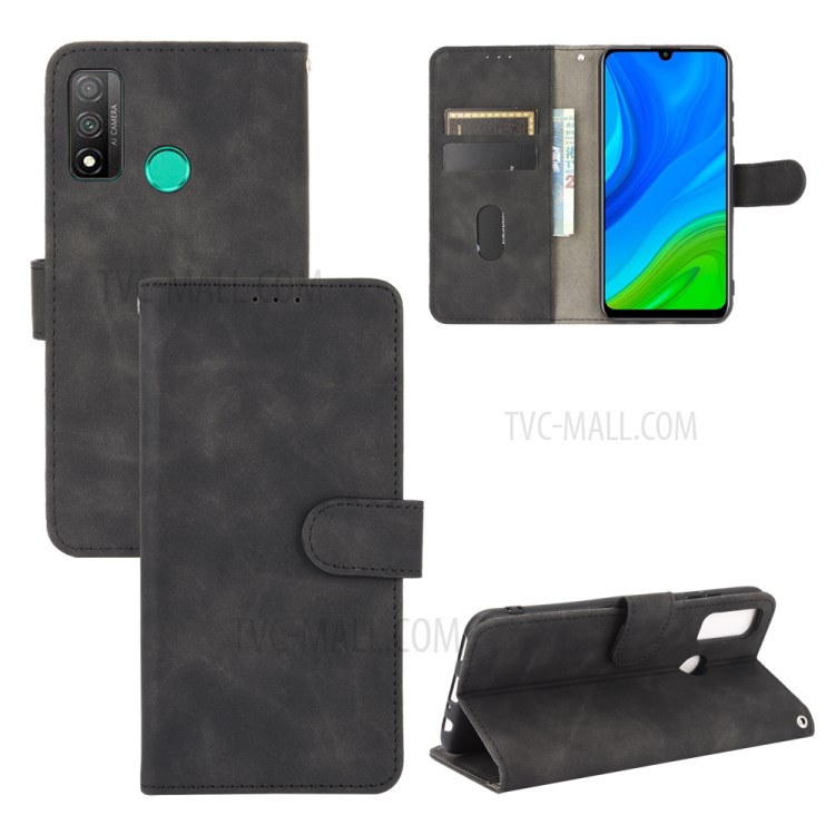 Skin-touch Wallet Stand Leather Cover for Huawei P smart 2020 - Black-1