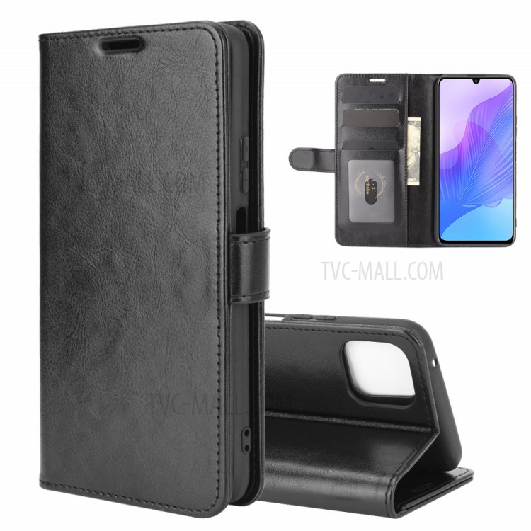 Crazy Horse Texture Wallet Stand Flip Leather Phone Case for Huawei Enjoy 20 5G - Black-2