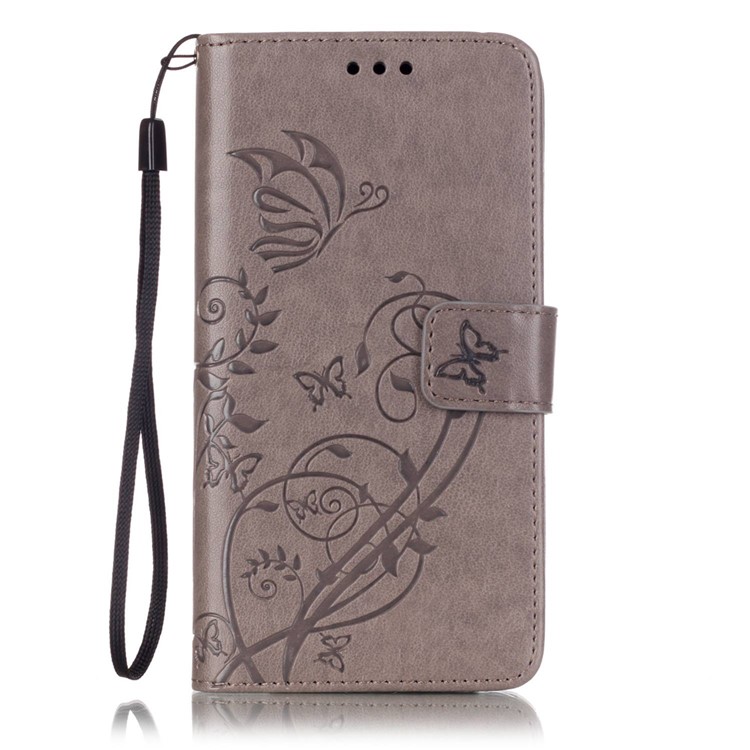 Floral Butterfly Leather Stand Flip Case Cover for Huawei Honor 5c / GT3 - Grey-1