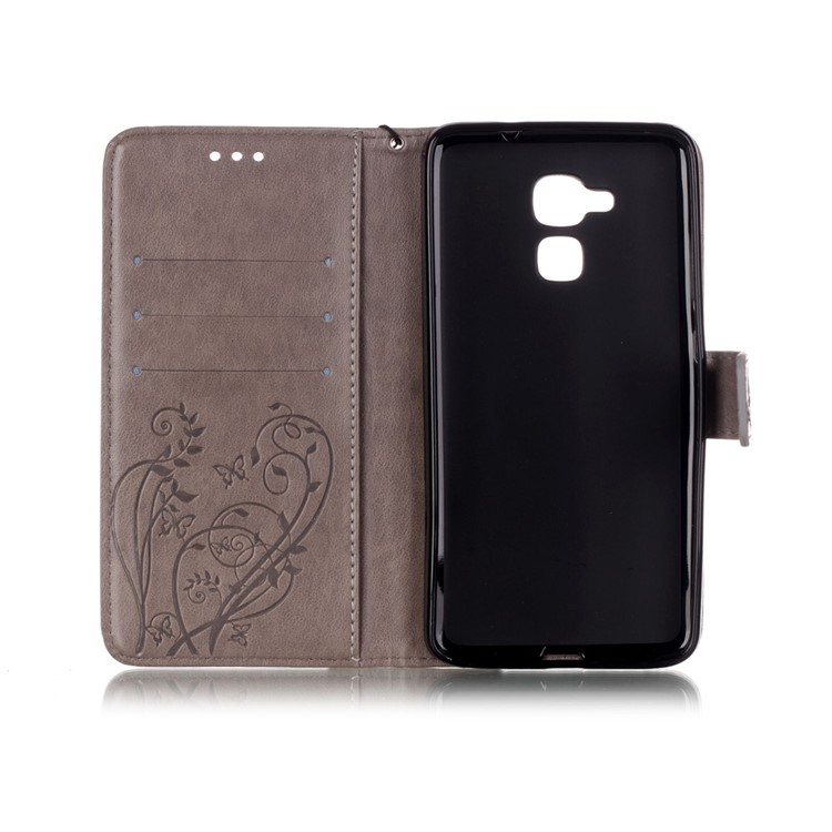 Floral Butterfly Leather Stand Flip Case Cover for Huawei Honor 5c / GT3 - Grey-3