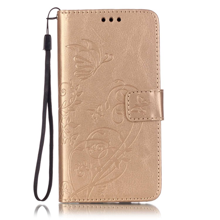 Floral Butterfly Leather Protection Cover Wallet for Huawei Honor 5c / GT3 - Gold-1