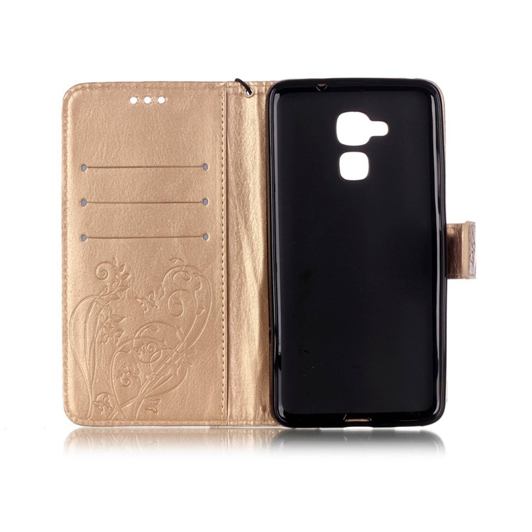 Floral Butterfly Leather Protection Cover Wallet for Huawei Honor 5c / GT3 - Gold-3