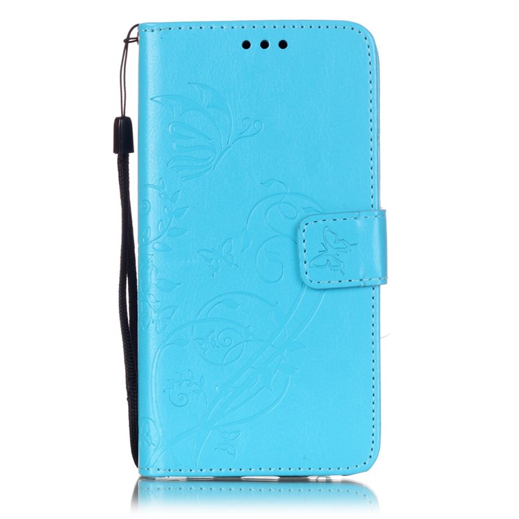 Floral Butterfly Leather Stand Card Slot Case for Huawei Honor 5c / GT3 - Blue-1