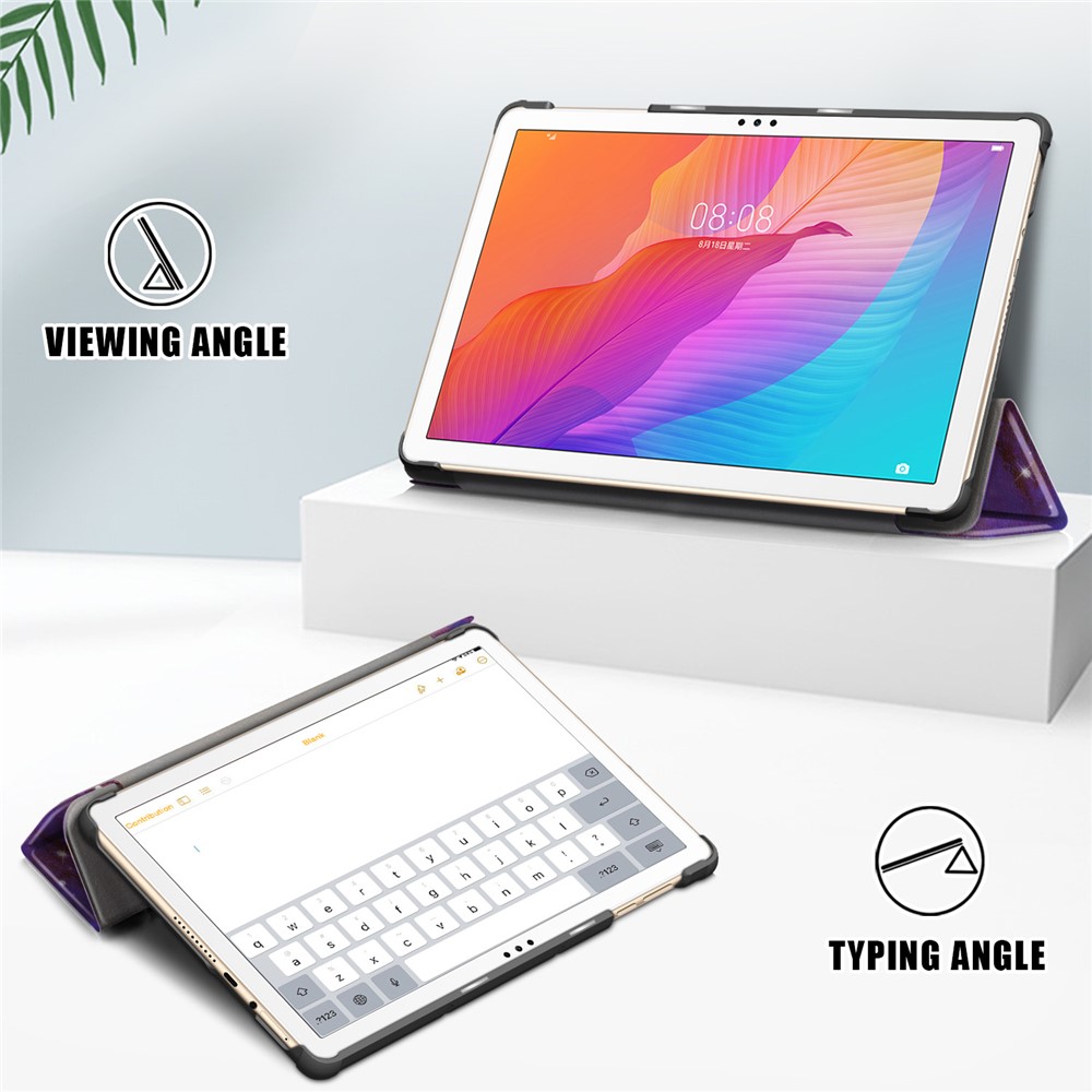 Printing Surface Tri-fold Leather Tablet Cover for Huawei MatePad T10S/Honor 6 - Cosmic Space-2