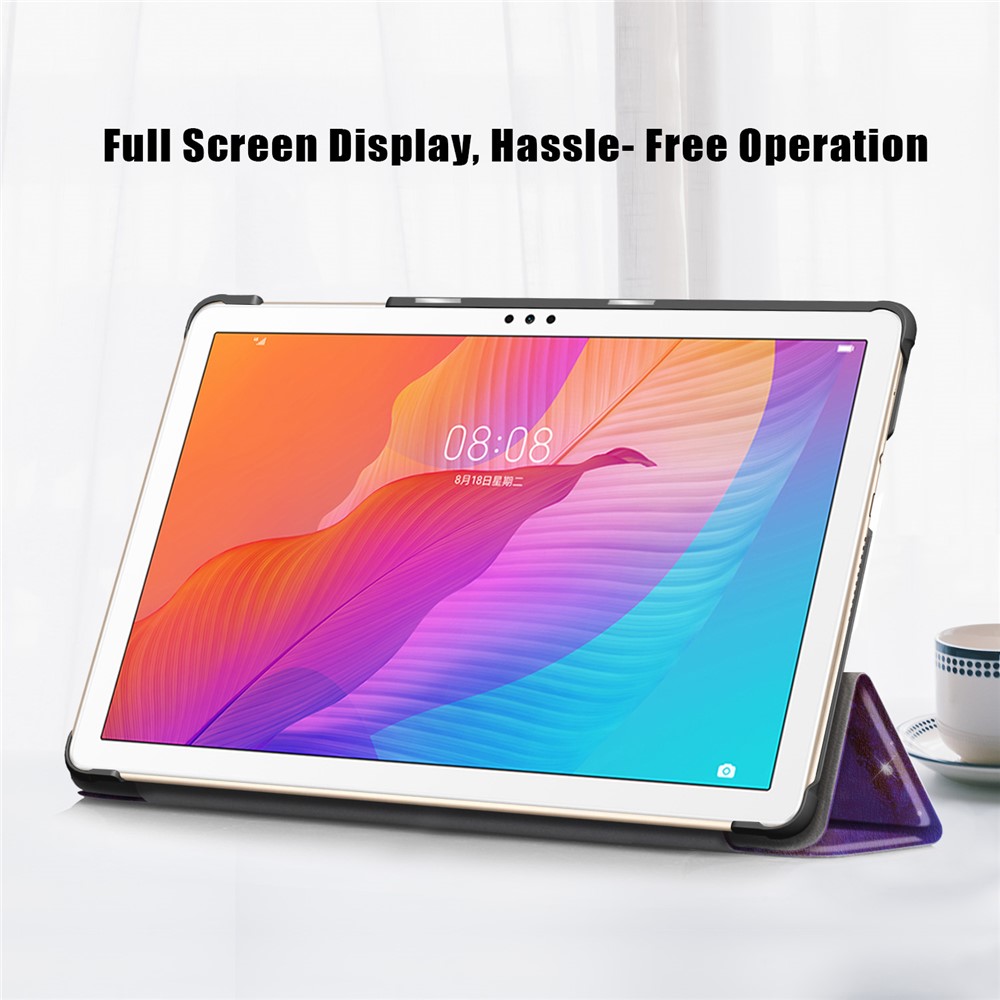 Printing Surface Tri-fold Leather Tablet Cover for Huawei MatePad T10S/Honor 6 - Cosmic Space-4