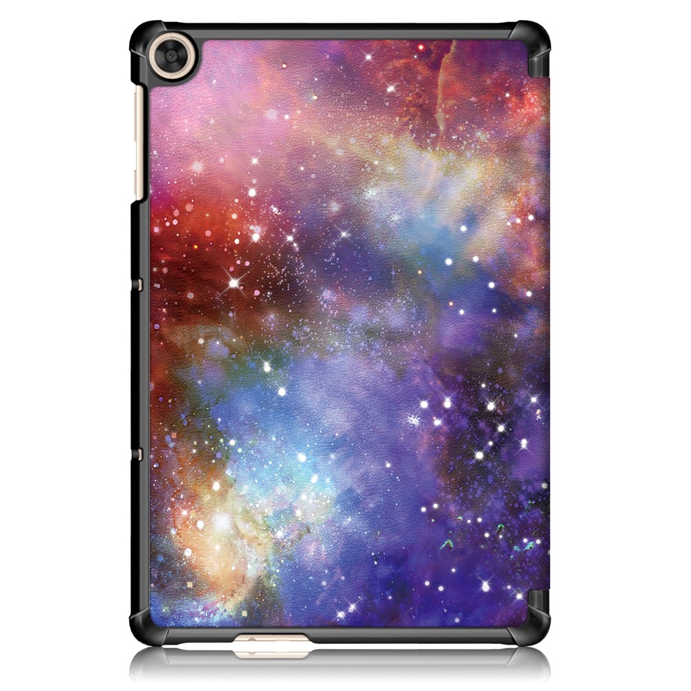 Printing Surface Tri-fold Leather Tablet Cover for Huawei MatePad T10S/Honor 6 - Cosmic Space-9