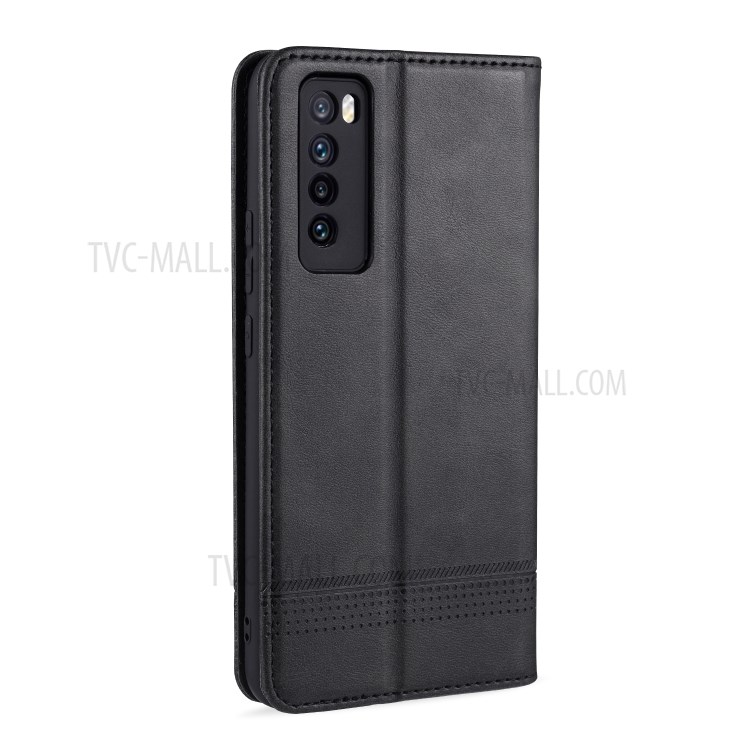 AZNS Magnetic Absorbed Leather Wallet Cover Case for Huawei Nova 7 5G - Black-4