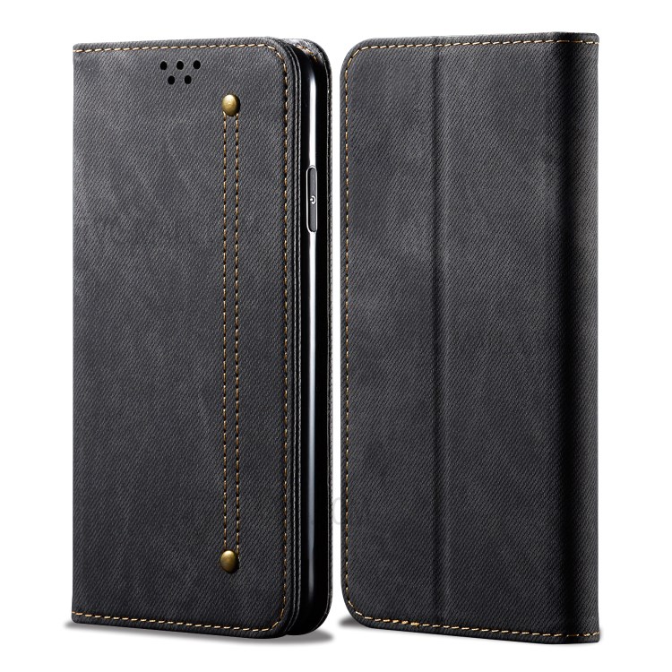 Vintage Style Jeans Cloth Texture Wallet Flip Leather Phone Case for Huawei P40 Lite 5G/Nova 7 SE - Black-1