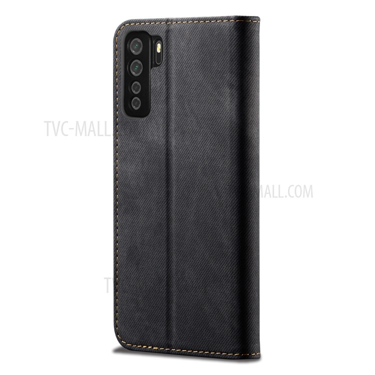 Vintage Style Jeans Cloth Texture Wallet Flip Leather Phone Case for Huawei P40 Lite 5G/Nova 7 SE - Black-3