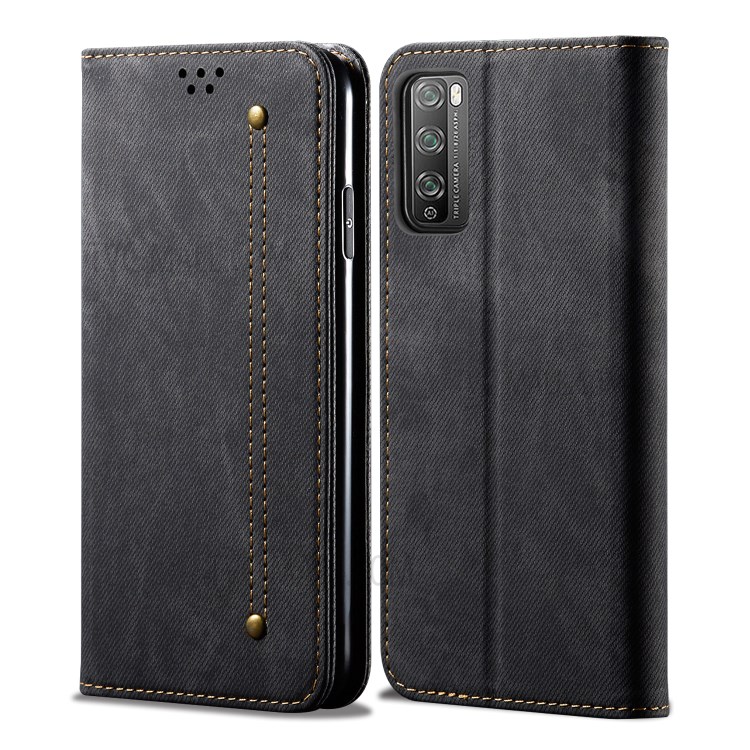 Vintage Style Jeans Cloth Texture Wallet Flip Leather Case for Huawei Enjoy 20 Pro/Enjoy Z 5G - Black-1