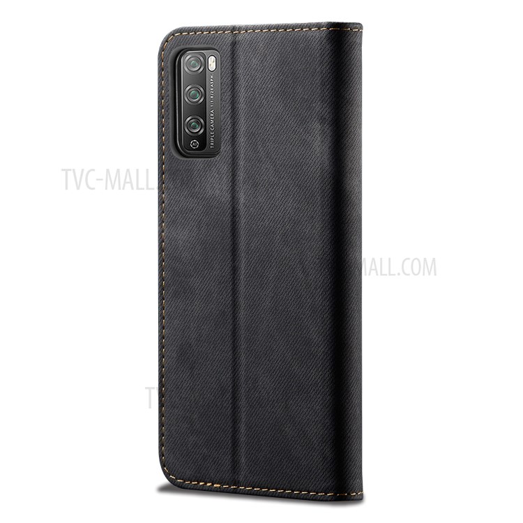 Vintage Style Jeans Cloth Texture Wallet Flip Leather Case for Huawei Enjoy 20 Pro/Enjoy Z 5G - Black-3