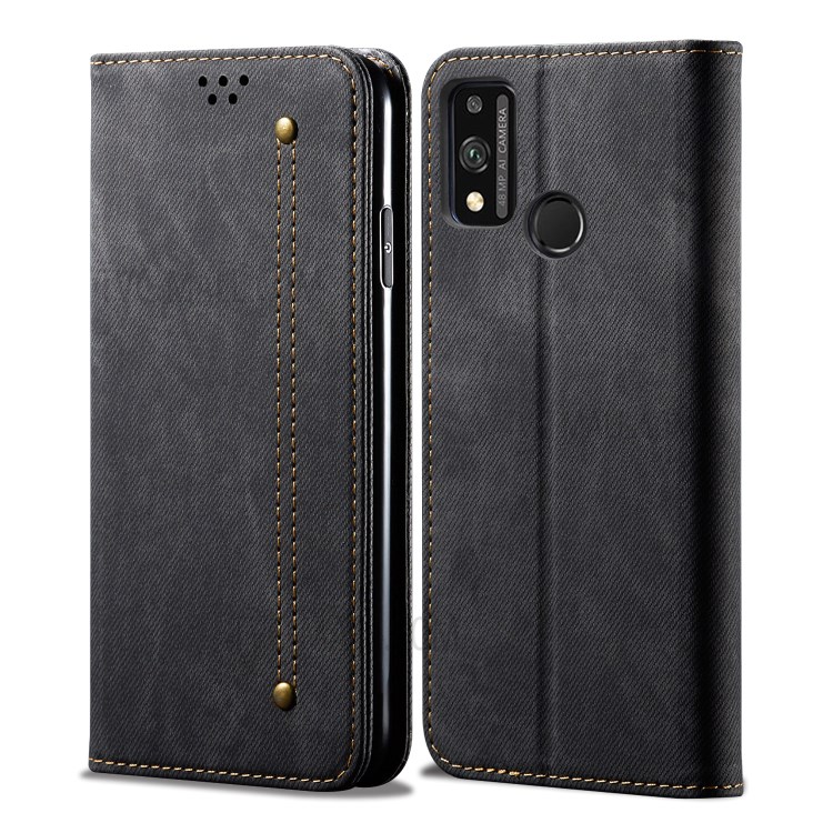 Vintage Style Jeans Cloth Texture Wallet Flip Leather Phone Case for Honor 9X Lite/Honor 8X Max/Honor View 10 Lite - Black-1