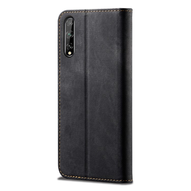 Vintage Style Jeans Cloth Texture Wallet Flip Leather Phone Case for Huawei Y8p/P Smart S/Enjoy 10s - Black-3