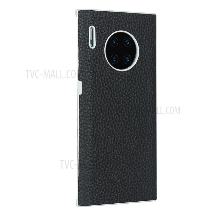 Litchi Texture Genuine Leather Coated TPU Shell (White Inner) for Huawei Mate 30 Pro - Black-4