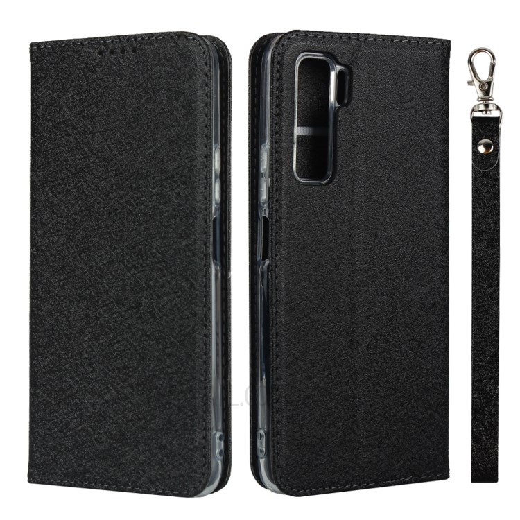 Silk Texture Wallet Leather Stand Shell for Huawei P40 Lite 5G - Black-1