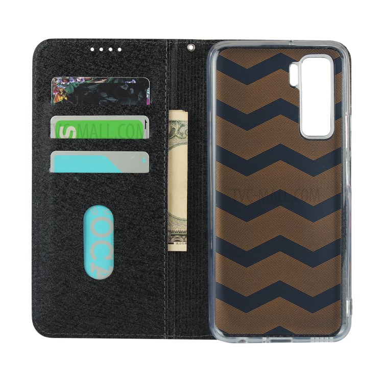 Silk Texture Wallet Leather Stand Shell for Huawei P40 Lite 5G - Black-5