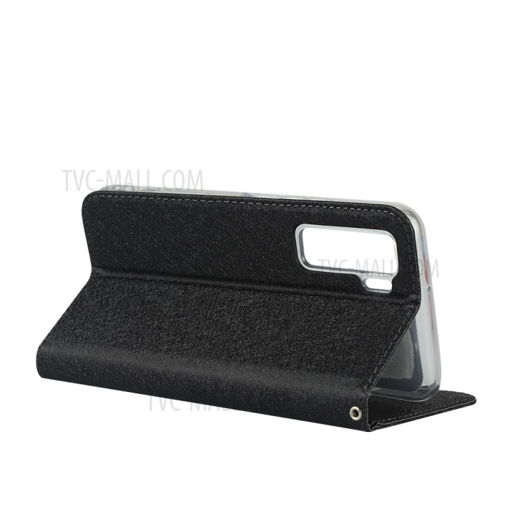 Silk Texture Wallet Leather Stand Shell for Huawei P40 Lite 5G - Black-6