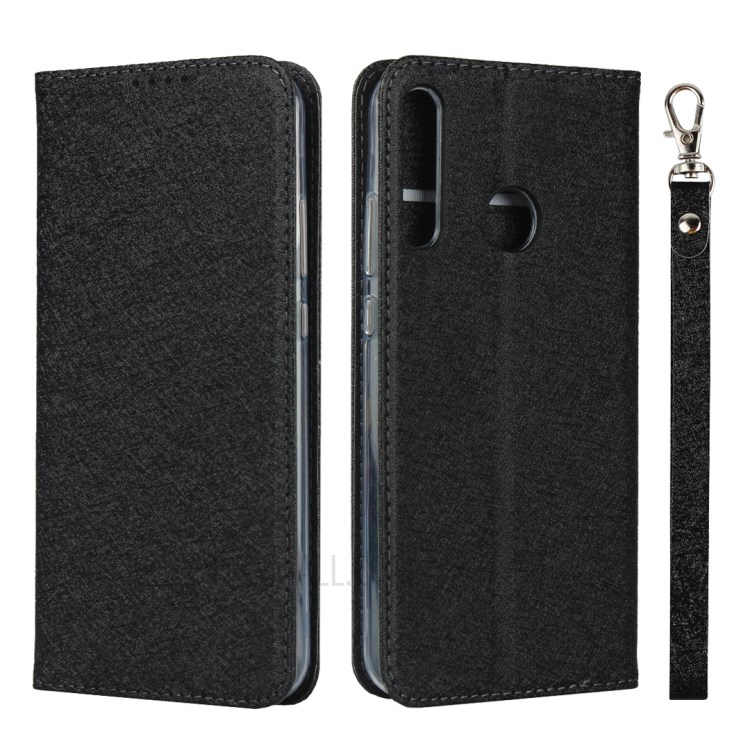 Silk Texture Wallet Leather Stand Case for Huawei P40 lite E - Black-1