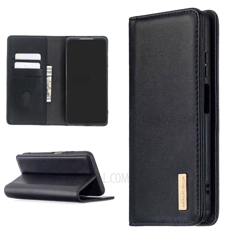 Detachable 2-in-1 Genuine Leather Wallet Stand Case for Huawei P40 Lite 4G / Nova 6 SE / Nova 7i - Black-1