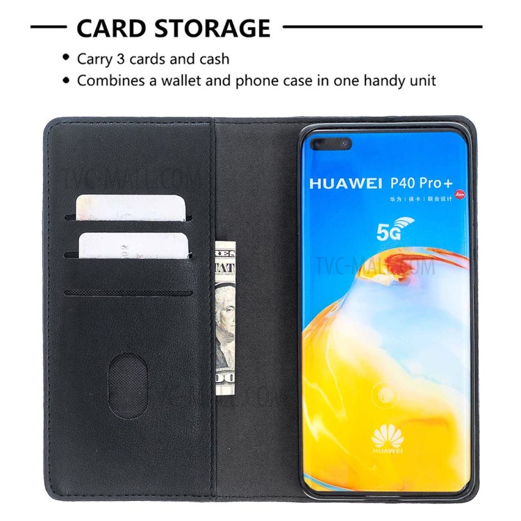 Detachable 2-in-1 Genuine Leather Wallet Stand Case for Huawei P40 Pro - Black-6