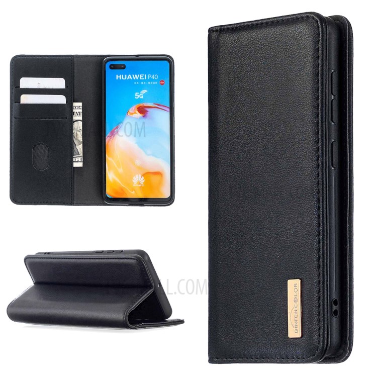 BF06 Detachable 2-in-1 Genuine Leather Wallet Cover + TPU Back Case for Huawei P40 - Black-1