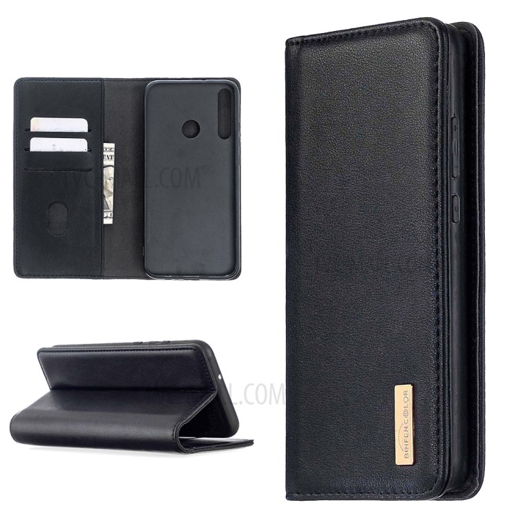 BF06 Detachable 2-in-1 Genuine Leather Wallet Shell + TPU Back Shell for Huawei Y7p - Black-1