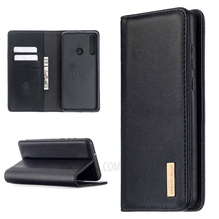 BF06 Detachable 2-in-1 Genuine Leather Wallet Cover + TPU Back Case for Huawei Y6p - Black-1