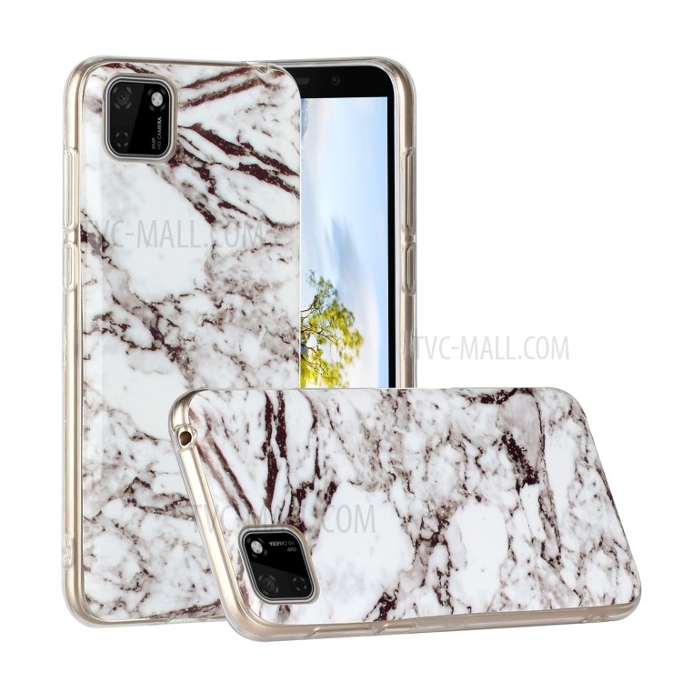 Marble Pattern Printing IMD TPU Mobile Phone Shell for Huawei Y5p - White/Black-1