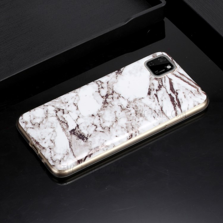 Marble Pattern Printing IMD TPU Mobile Phone Shell for Huawei Y5p - White/Black-6