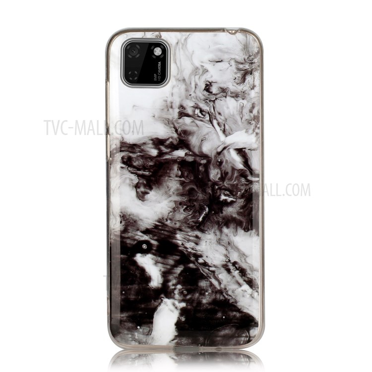 Marble Pattern IMD TPU Back Cell Phone Case for Huawei Y5p - White/Black-2