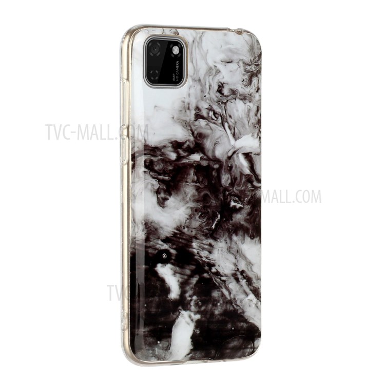 Marble Pattern IMD TPU Back Cell Phone Case for Huawei Y5p - White/Black-3