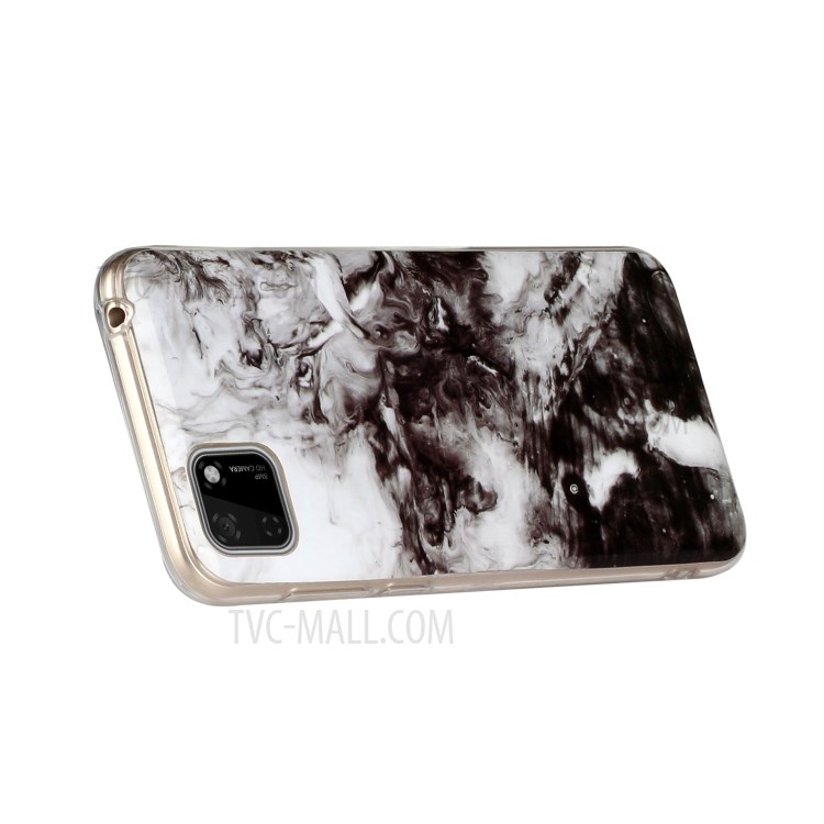 Marble Pattern IMD TPU Back Cell Phone Case for Huawei Y5p - White/Black-5