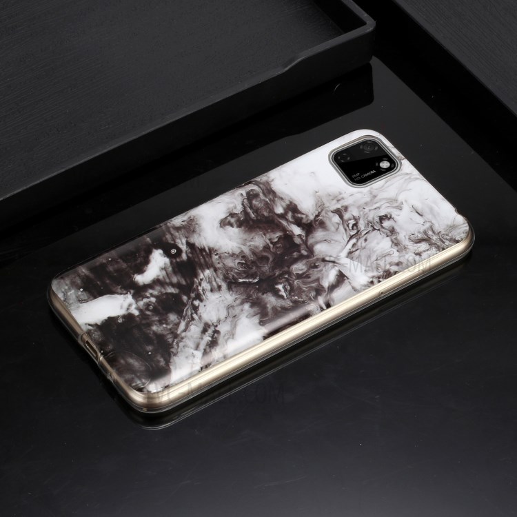 Marble Pattern IMD TPU Back Cell Phone Case for Huawei Y5p - White/Black-6