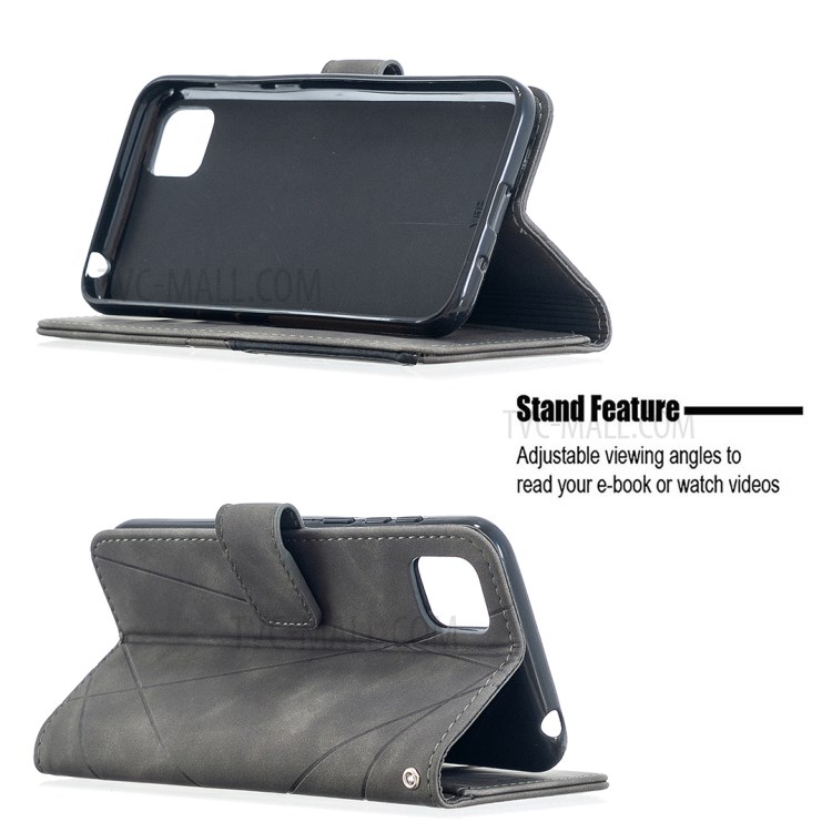 BF05 Geometric Texture Leather Wallet Stand Case Protector for Huawei Y5p/Honor 9S - Grey-2