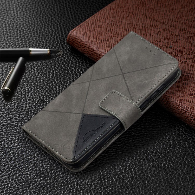 BF05 Geometric Texture Leather Wallet Stand Case Protector for Huawei Y5p/Honor 9S - Grey-4