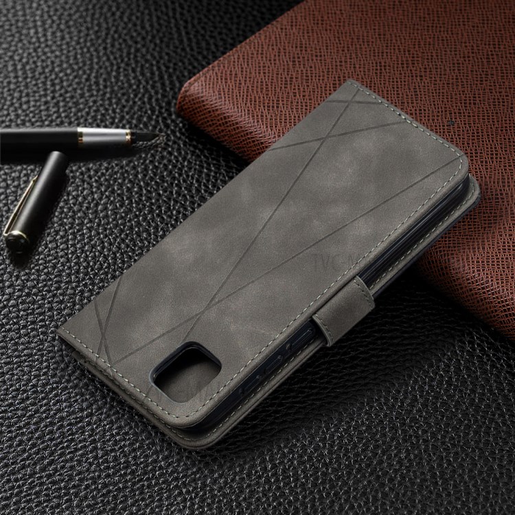 BF05 Geometric Texture Leather Wallet Stand Case Protector for Huawei Y5p/Honor 9S - Grey-5