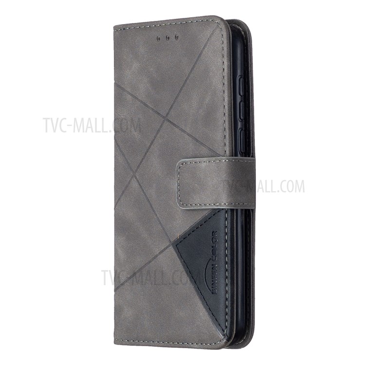 BF05 Geometric Texture Leather Wallet Stand Case Protector for Huawei Y5p/Honor 9S - Grey-6