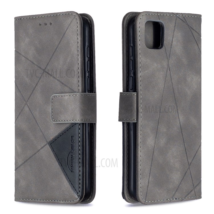 BF05 Geometric Texture Leather Wallet Stand Case Protector for Huawei Y5p/Honor 9S - Grey-8